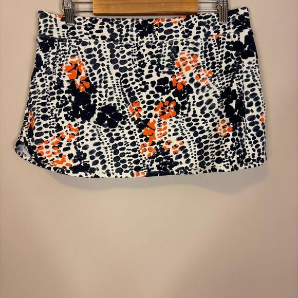 Garnet Hill Black with Orange Spot Print Swimsuit Skort 10 - Picture 2 of 5